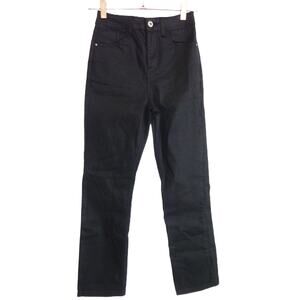 Zara Black Denim Jeans 2 Wax Coated Faux Leather Straight